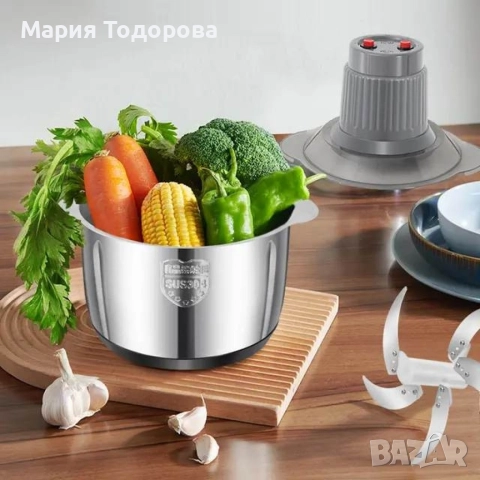 Висококачествен електрически чопър за смилане на месо,ядки и зеленчуци с обем 3 литра, снимка 7 - Кухненски роботи - 52973461