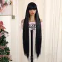 Ефектна екстра дълга черна перука с бретон - 100 см, снимка 3