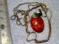 РАЗКОШЕН СРЕБЪРЕН МЕДАЛЬОН СРЕБРО 925 с ШЛИФОВАН НАТУРАЛЕН ЧЕРВЕН КОРАЛ и СРЕБЪРНА 925 ВЕРИЖКА 44754, снимка 2
