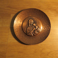 Стара красива медна икона богородица, Дева Мария с младенеца  - притежавайте тази икона, снимка 1 - Икони - 36117742
