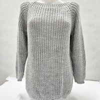 Сив дамски пуловер едро плетиво Natalee, снимка 1 - Блузи с дълъг ръкав и пуловери - 44208065
