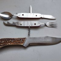 Стар немски туристически комплект Нож Рог вилица лъжица, снимка 4 - Ножове - 41186153