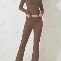 Дамски ежедневен едноцветен моден комплект с дълъг ръкав, 4цвята , снимка 2 - Комплекти - 44737988