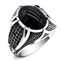 Мъжки пръстен с обсидиан, снимка 1 - Пръстени - 39030468