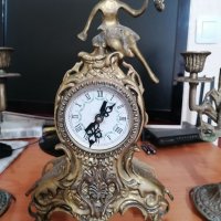 Комплект от бронзови предмети часовник с два броя свещници 3-ка, снимка 3 - Антикварни и старинни предмети - 38649740