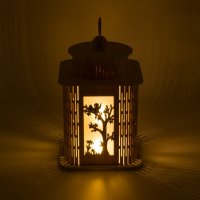 Декоративен фенер, Дървен, 8 Led светлини, 14x14x19,5 см, снимка 2 - Декорация за дома - 39985162