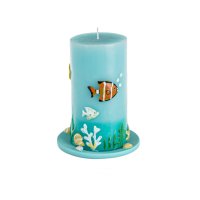  Синя свещ, с релефен дизайн на морското дъно, 7x14cm, снимка 1 - Декорация за дома - 44494137