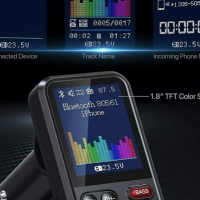 Висококачествен Луксозен FM Блутут Трансмитер за кола с дисплей Бързо зареждане ,Aux , Bass функция, снимка 3 - Други - 44605116