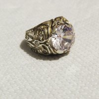 Стар красив мъжки сребърен пръстен за кутре с голям красив камък и множество инкрустирани камъче, снимка 2 - Пръстени - 34671945