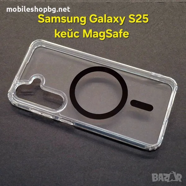 Samsung Galaxy S25 прозрачен гръб MagSafe с черен ринг, снимка 1