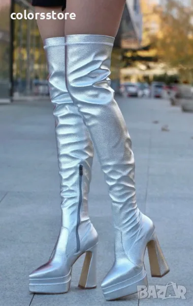Чизми на ток - сребриста кожа - YSV2, снимка 1