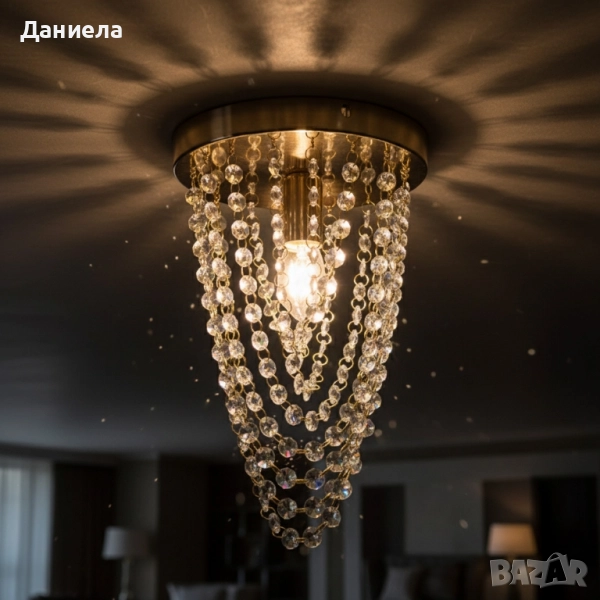 Луксозен плафон с кристали – впечатляващ светлинен ефект дори в малки помещения, снимка 1