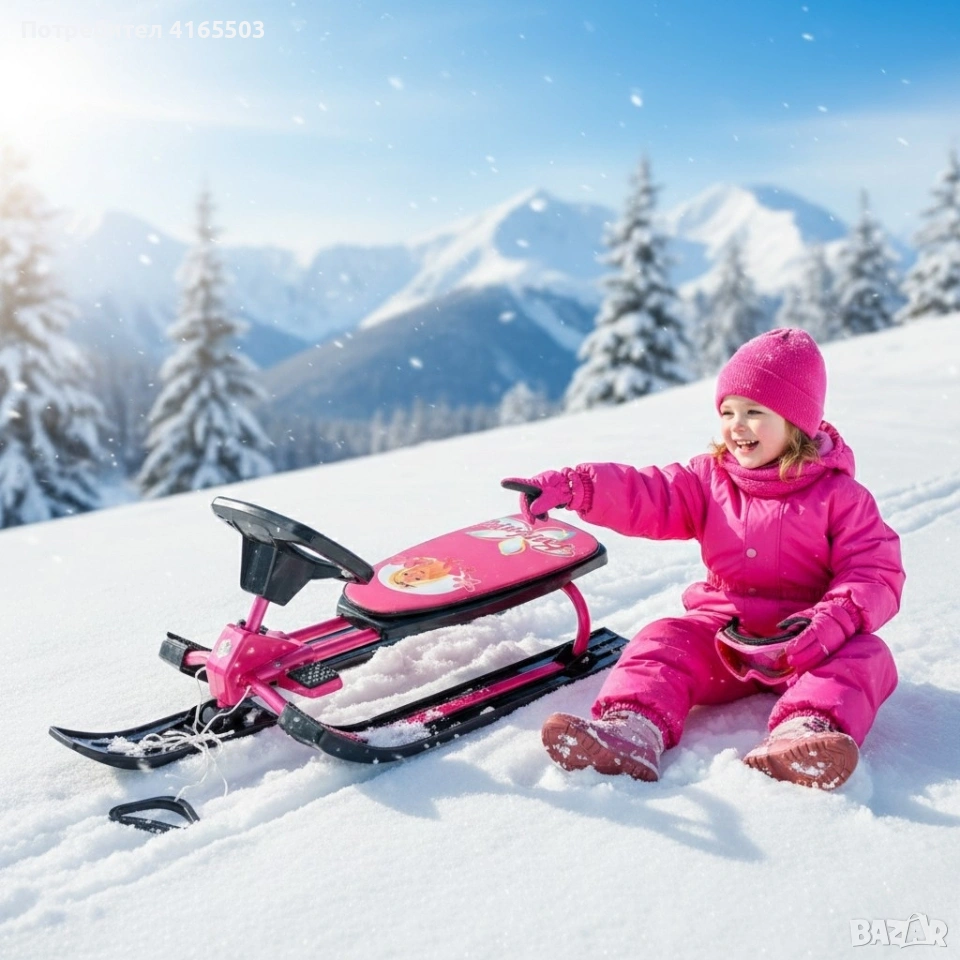 Зимна шейна с кормило, предни и задни ски и метална спирачка Mustang, снимка 1