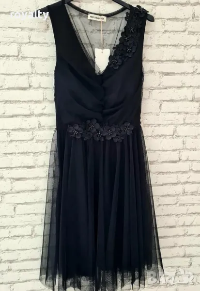 Дамска официална рокля от тюл и цветчета в пудра Два цвята , снимка 1