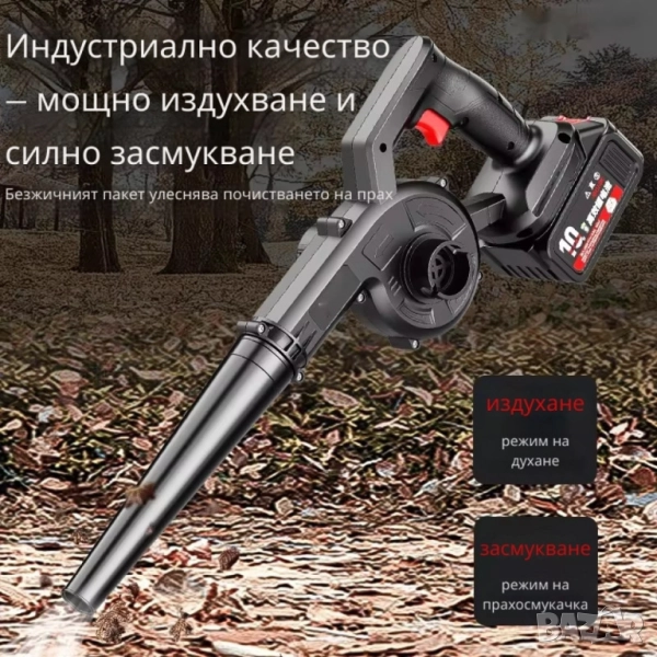 Безжична вентилаторна прахосмукачка 2 в 1 – Издухване и Всмукване с Мощна 21V Батерия, снимка 1