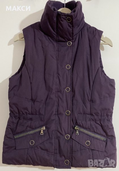 Марков ватиран елек с мека, еластична яка джобове, цип, капси и мека топла подплата в тъмно лилаво, снимка 1