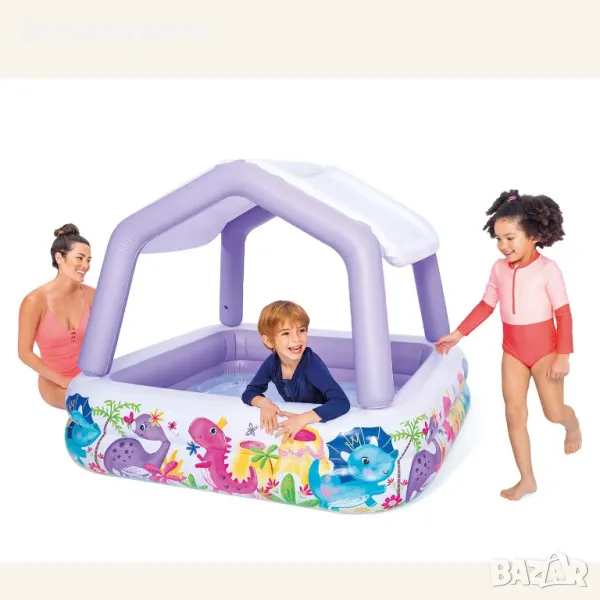 Детски надуваем басейн Intex Sun Shade, 157 х 157 см, PVC, с сенник, морски животни, снимка 1