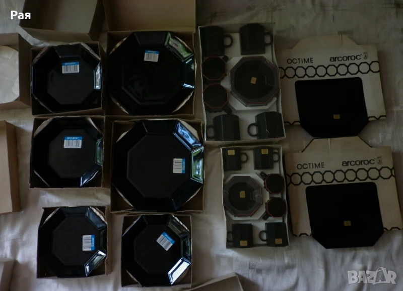 Чисто ново !Сервиз 72 части от 80-години Arcoroc Crystal Octime black France, снимка 1