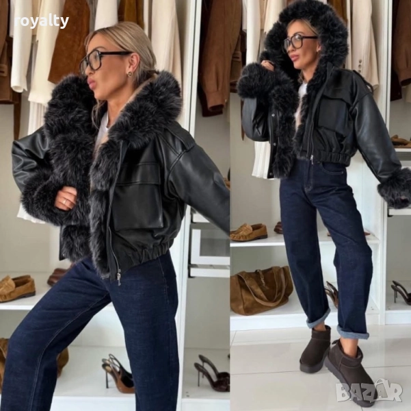 Луксозно дамско яке с мек хастар и богат пух на яката и качулката , снимка 1