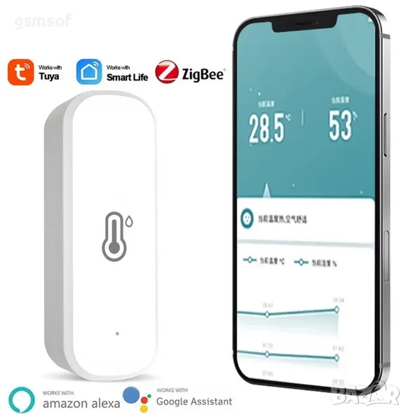 TUYA Smart WiFi датчик за температура и влажност с реални показания към телефон, снимка 1