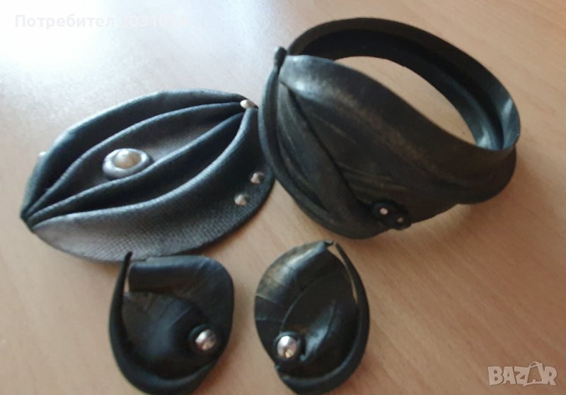 Гривна обеци и брошка от кожа уникална изработка, снимка 1