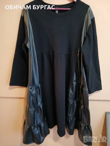 НОВА С ЕТИКЕТ 4-5xl ЕФЕКТНА ЕЛАСТИЧНА РОКЛЯ ОТ ПЛЪТНО ТРИКО И МЕКА КОЖА, снимка 1