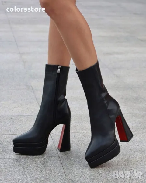 Боти на ток - черна кожа - YSV4, снимка 1