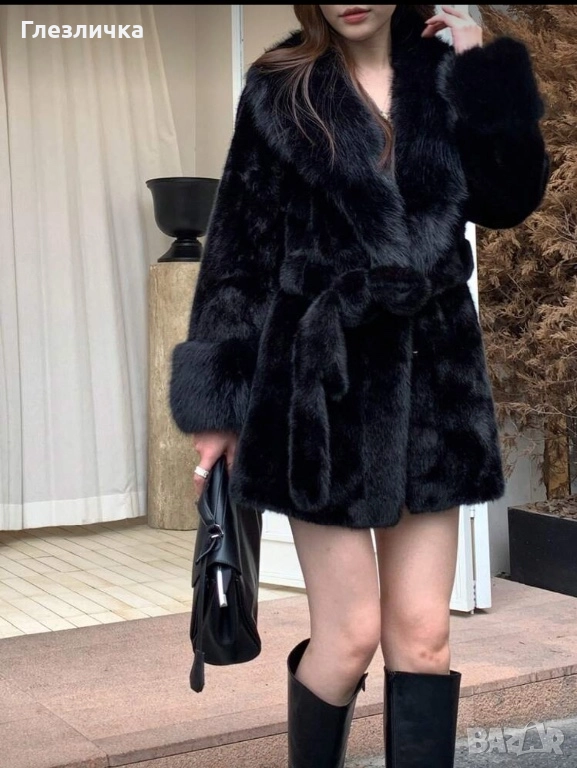 Топъл и красив черен кожух от еко кога, снимка 1