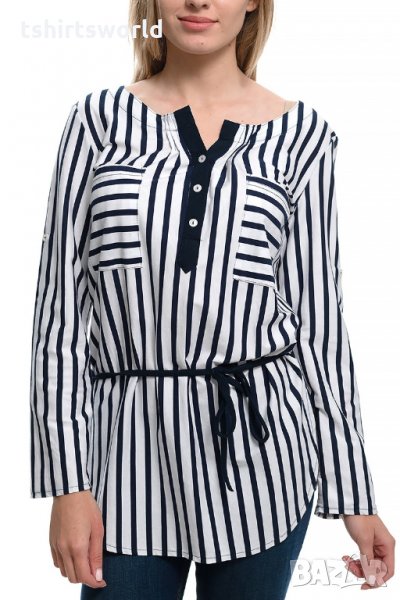 Нова дамска моряшка риза тип туника на тъмносиньо и бяло райе, снимка 1