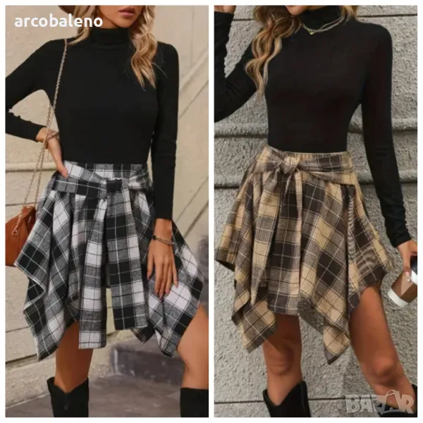 Асиметрична модна дамска карирана пола, 2цвята , снимка 1