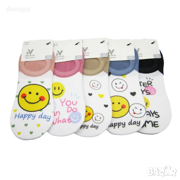 6030 Дамски чорапи терлички Happy day, 35-41 номер, снимка 1
