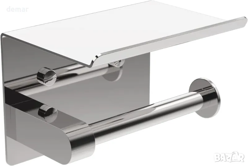 Ibergrif MK34053 Хромирана поставка за тоалетна хартия с рафт, за стенен монтаж или самозалепваща се, снимка 1