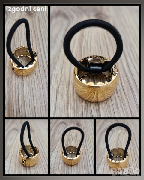 Ластик за коса халка, пластмаса, златист, снимка 1