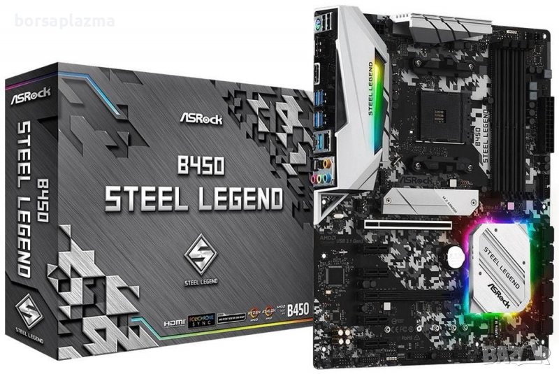 ASROCK Main Board Desktop B450 STEEL LEGEND (AM4, 4xDDR4, HDMI/DP ,2xPCIe x16,4xPCIe x1, 2xM.2, 6 SA, снимка 1