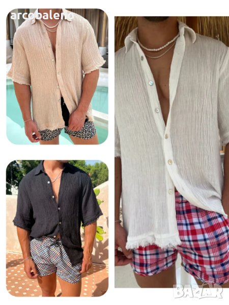 Мъжка памучна ежедневна широка риза с къс ръкав, 3цвята, снимка 1