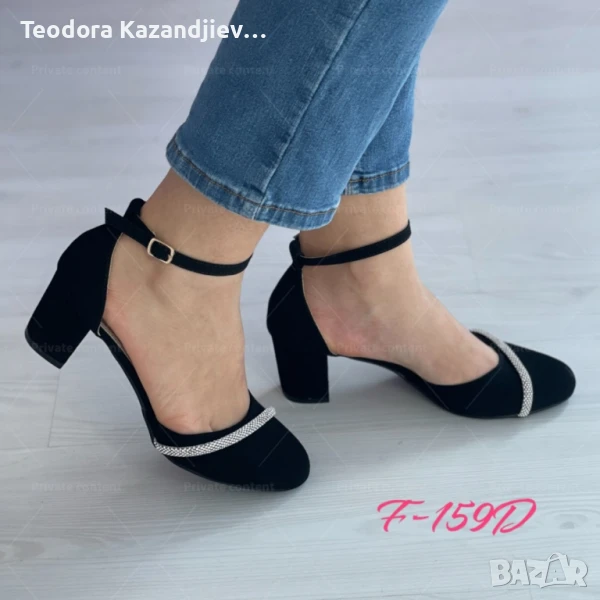 РАЗПРОДАЖБА ❗Елегантност с блясък: Изчистени дамски затворени сандали с ток и бляскав акцент, снимка 1