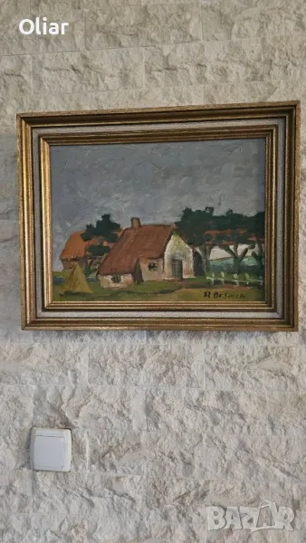 Красива картина с къщи. Масло., снимка 1