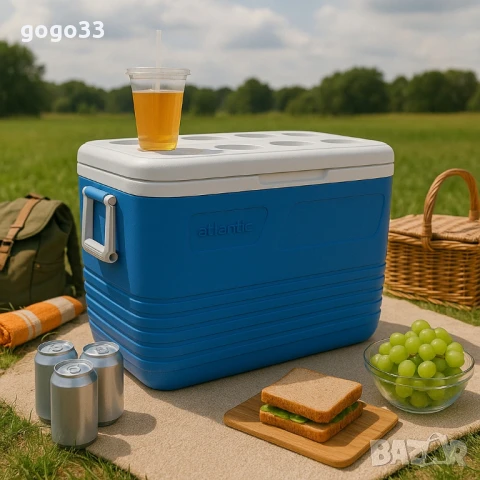 Хладилна кутия Atlantic 60L, пасивна, синя, с поставки за чаши, снимка 2 - Хладилни чанти - 50362513