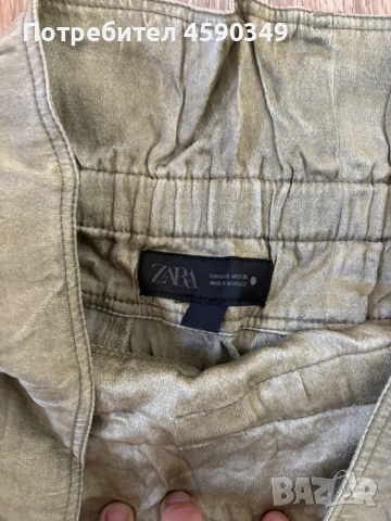 Зелен ефектен панталон Zara с връзки, размер S, снимка 2 - Панталони - 55887894