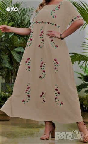 Памучна рокля голям размер. Макси рокля, Рокля с бродерия, снимка 2 - Рокли - 41057350