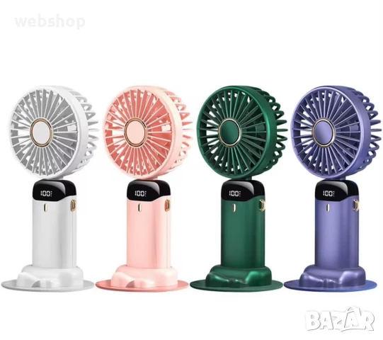 Преносим вентилатор, Мини, USB дигитален дисплей, Акумулаторен с 5 спирални перки, 5 скорости, снимка 3 - Вентилатори - 50502450