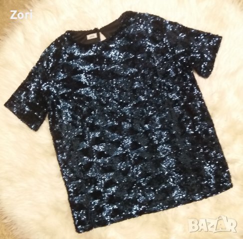 УНИКАЛНА блуза цялата в сини и черни пайети 