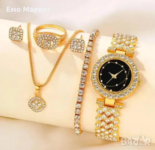 Дамски часовник златен с камъни 6 части