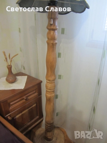 Висок лампион със стойка от дъб красива зелена шапка - 3, снимка 2 - Лампиони - 52941949