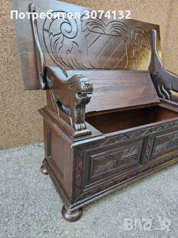 Масивна пейка с дърворезба (материал орех), снимка 5 - Други - 48045124