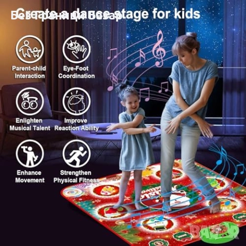 Нова детска Светеща танцова постелка с Bluetooth и музикална игра 90×80 см, снимка 5 - Други - 52470852
