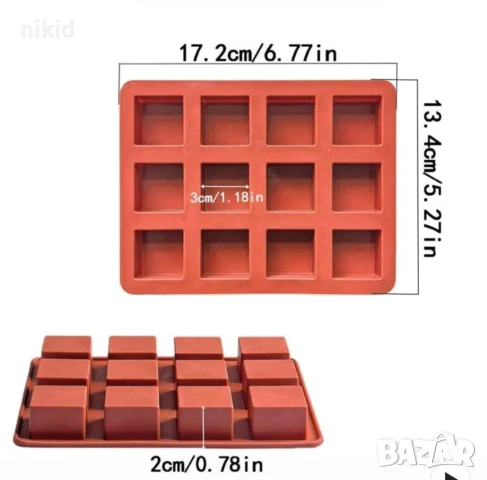 12 куб кубчета квадрат квадрати 3 см силиконов молд форма фондан шоколад гипс сапун бонбони , снимка 3 - Форми - 51223009