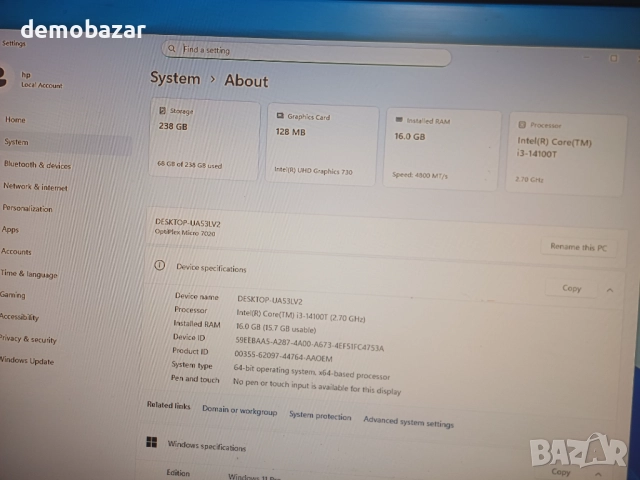 Dell OptiPlex Micro 7020 Core™i3-14100T /16GB DDR5/256GB SSD NVme, снимка 3 - Работни компютри - 52845947