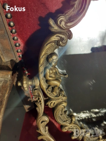 Уникално голямо бронзово бароково огледало 5,5 кг., снимка 4 - Антикварни и старинни предмети - 53445686