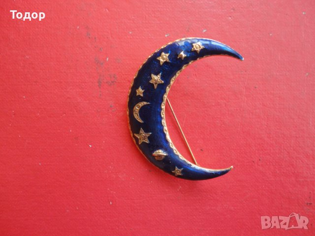 Уникална позлатена брошка с емайл Ден и Нощ, снимка 6 - Други - 40083513